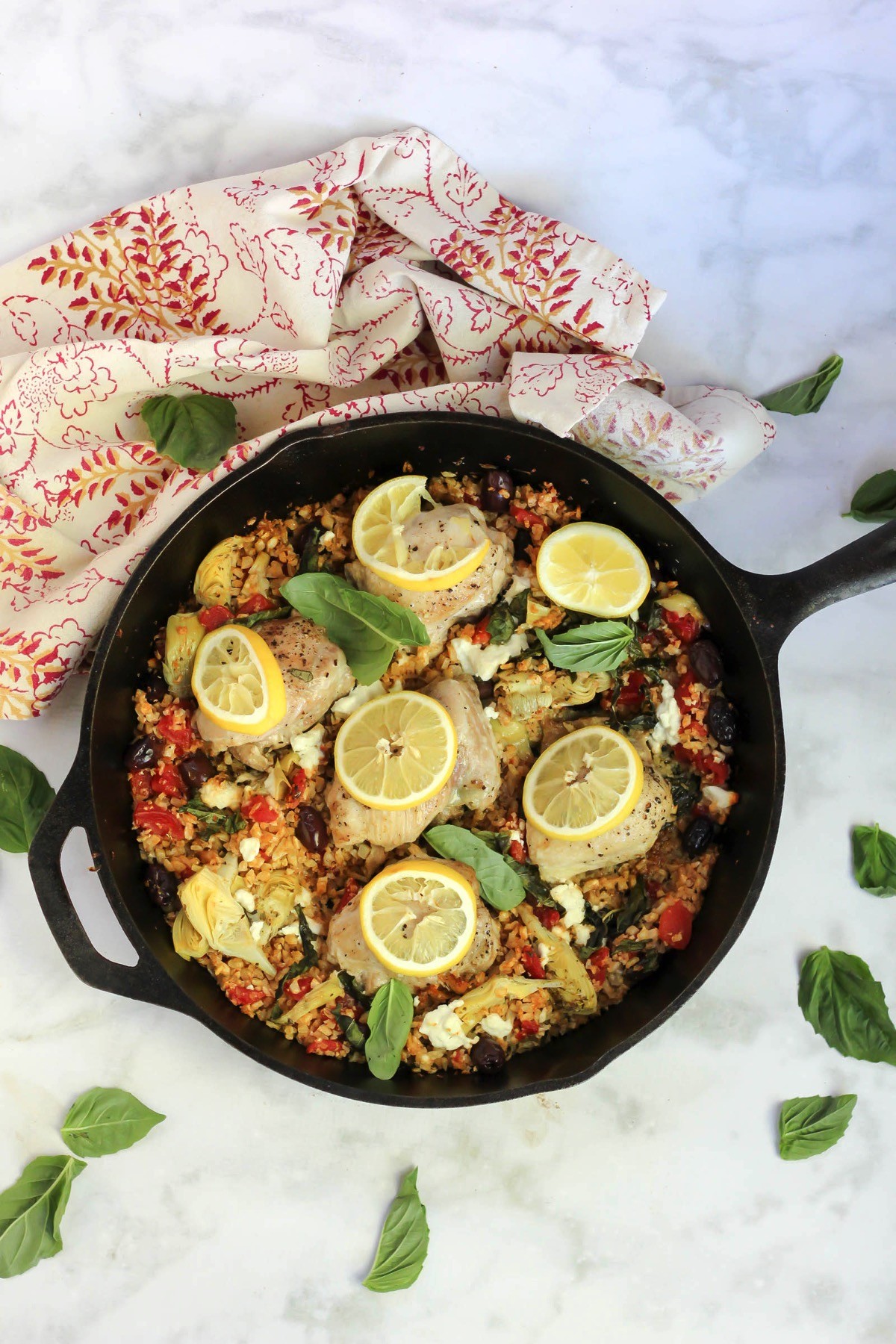 Mediterranean chicken skillet with cauliflower rice