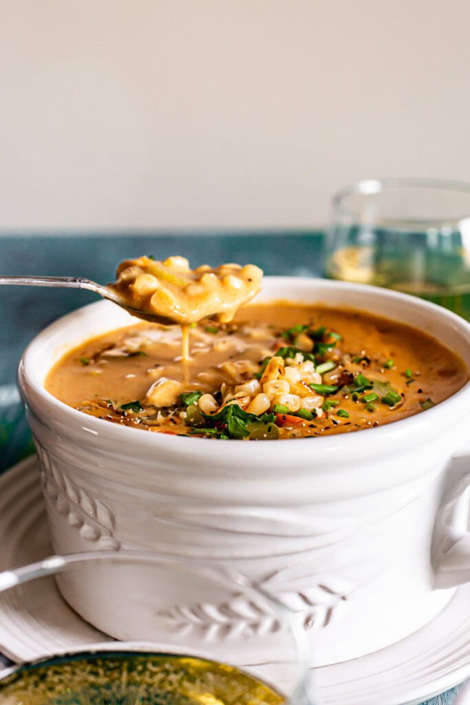 bowl of spicy paprika and corn chowder