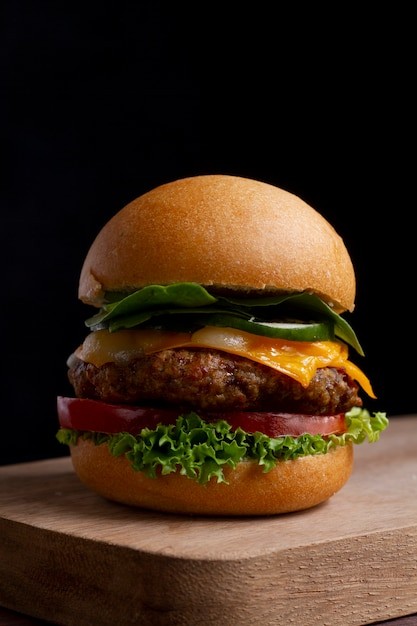 delicious yurei yearn burger on a wooden board