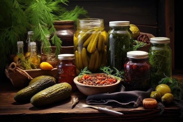 A rustic wooden table with several jars of homemade Turnip and Apple Chutney, surrounded by fresh apples and turnips