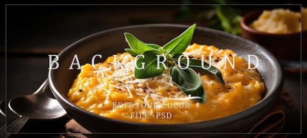 Close-up shot of creamy pumpkin risotto with parmesan cheese