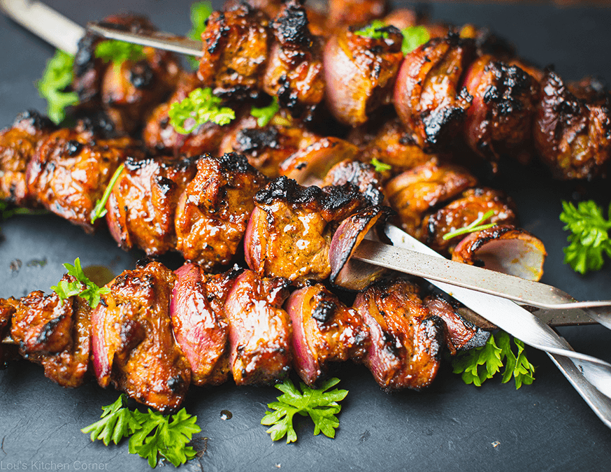 grilled cumin and coriander lamb kebabs with apricot chutney