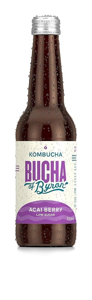 Acai berry kombucha in a glass bottle