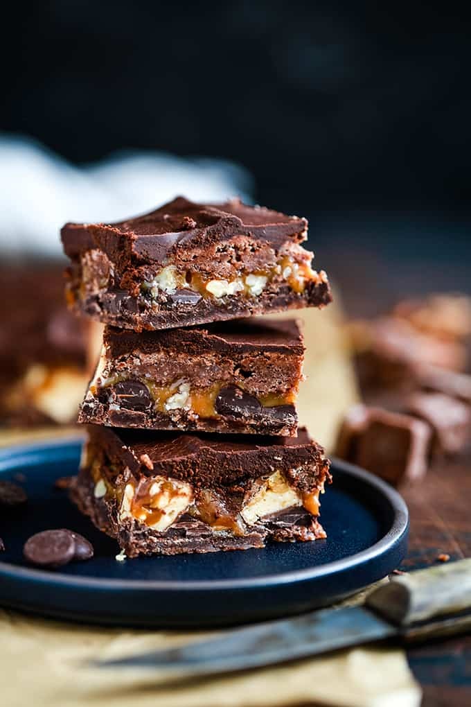 Snickers brownies with chocolate ganache