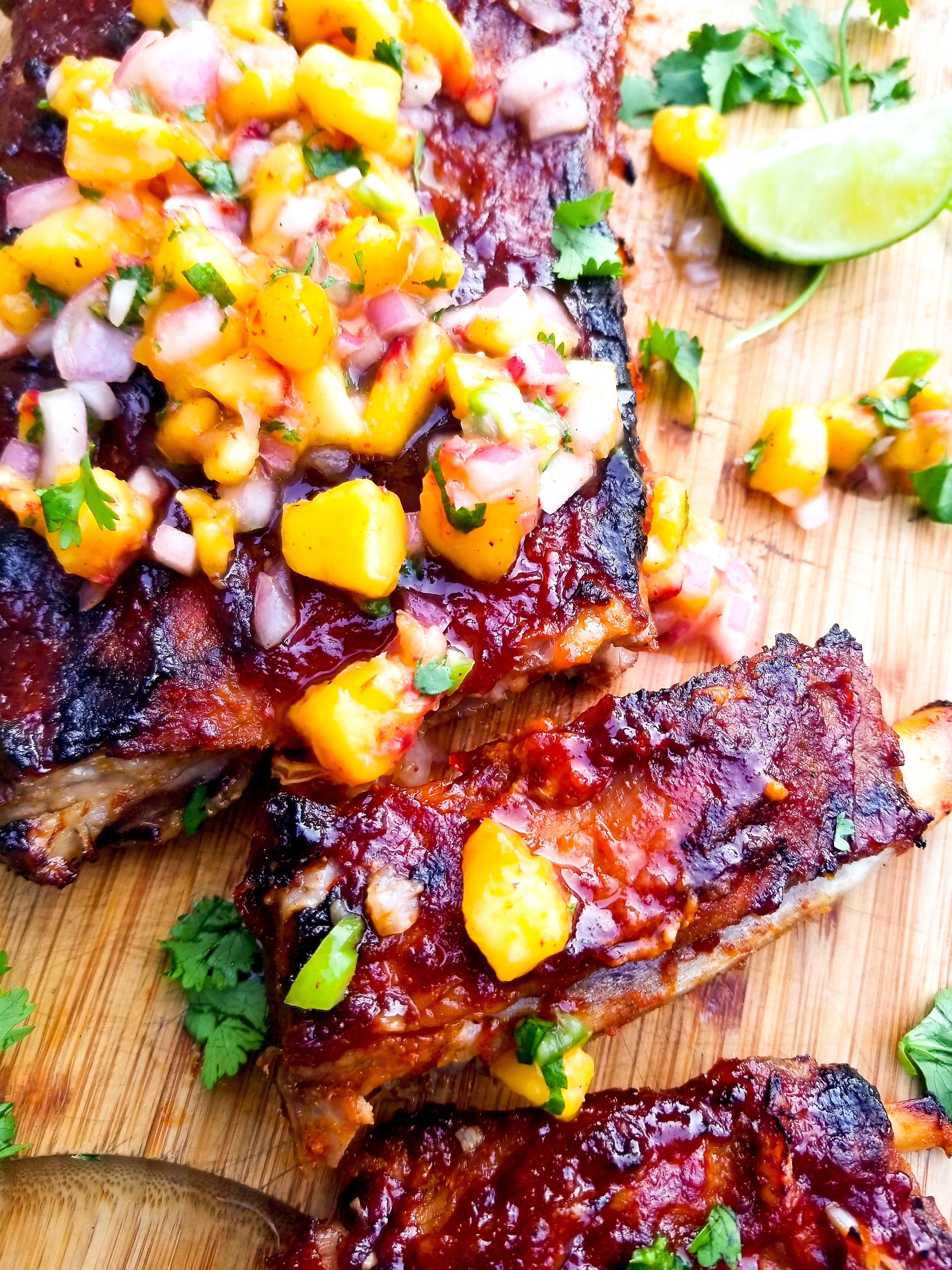 hickory smoked ribs with peach salsa