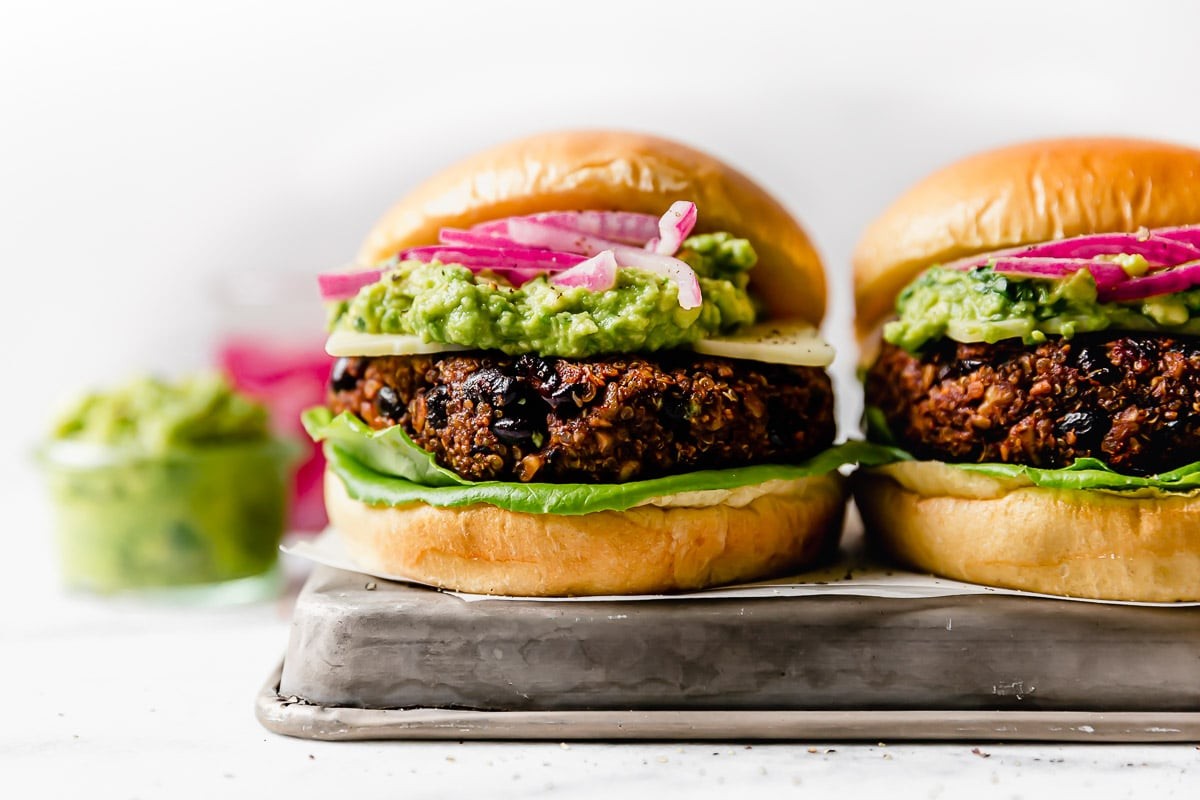 lime and black bean burgers on a grill
