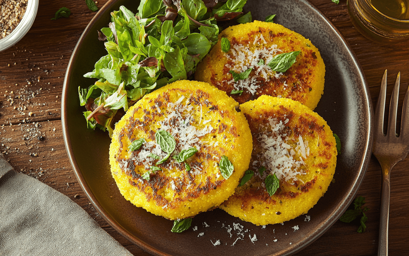 golden brown lemon herb polenta cakes