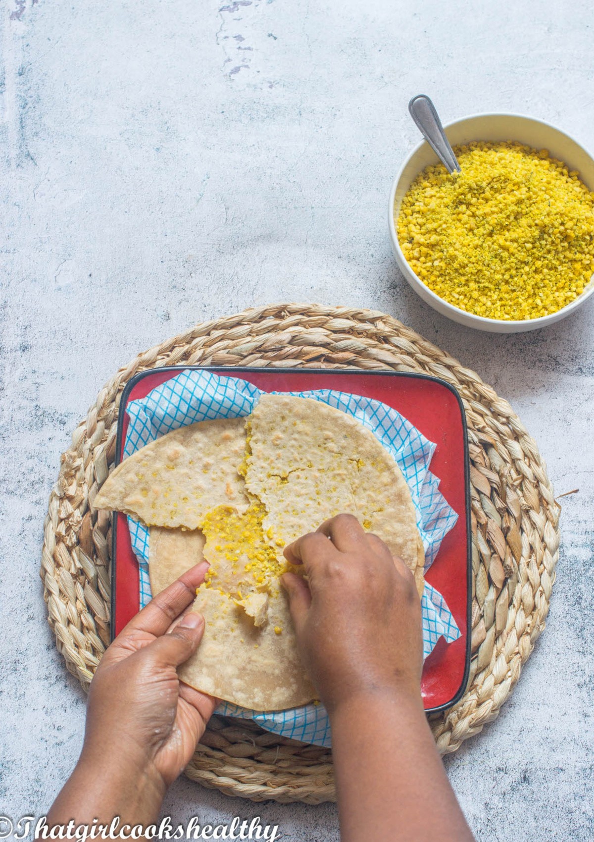 exotic roti with colorful legume filling