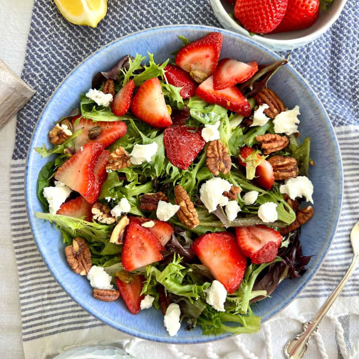 vibrant strawberry spring canyon salad with goat cheese and greens