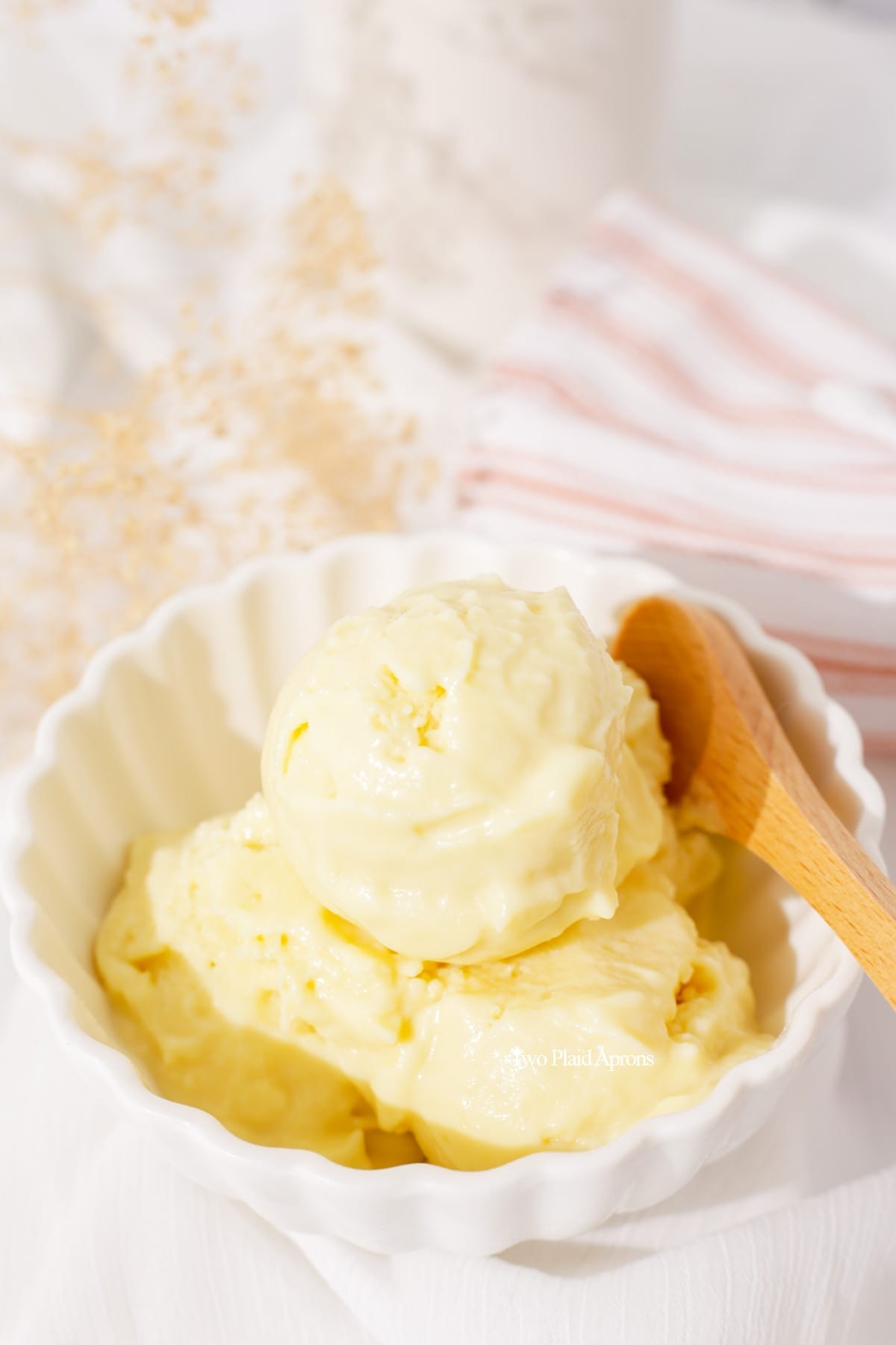 dairy-free durian ice cream being scooped into a bowl