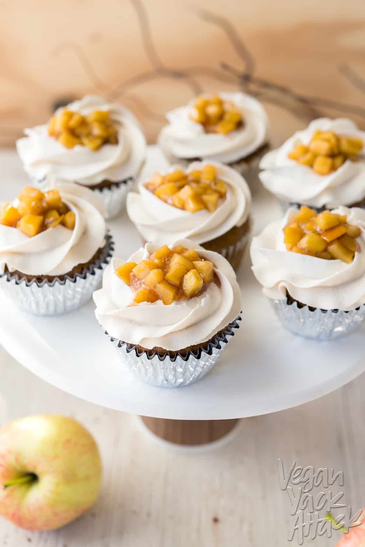 Close-up shot of apple pie cupcakes with cinnamon topping