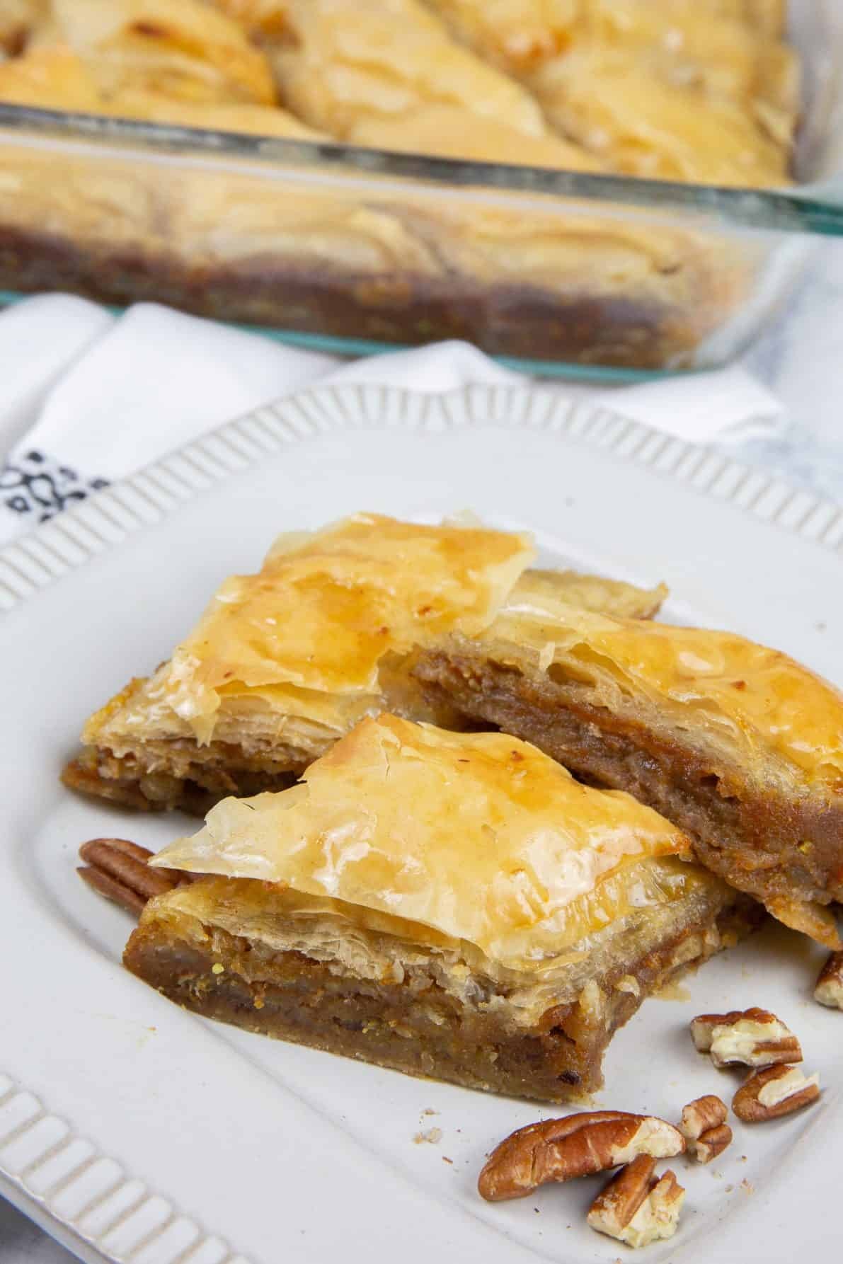golden brown spiced pumpkin baklava with pistachios