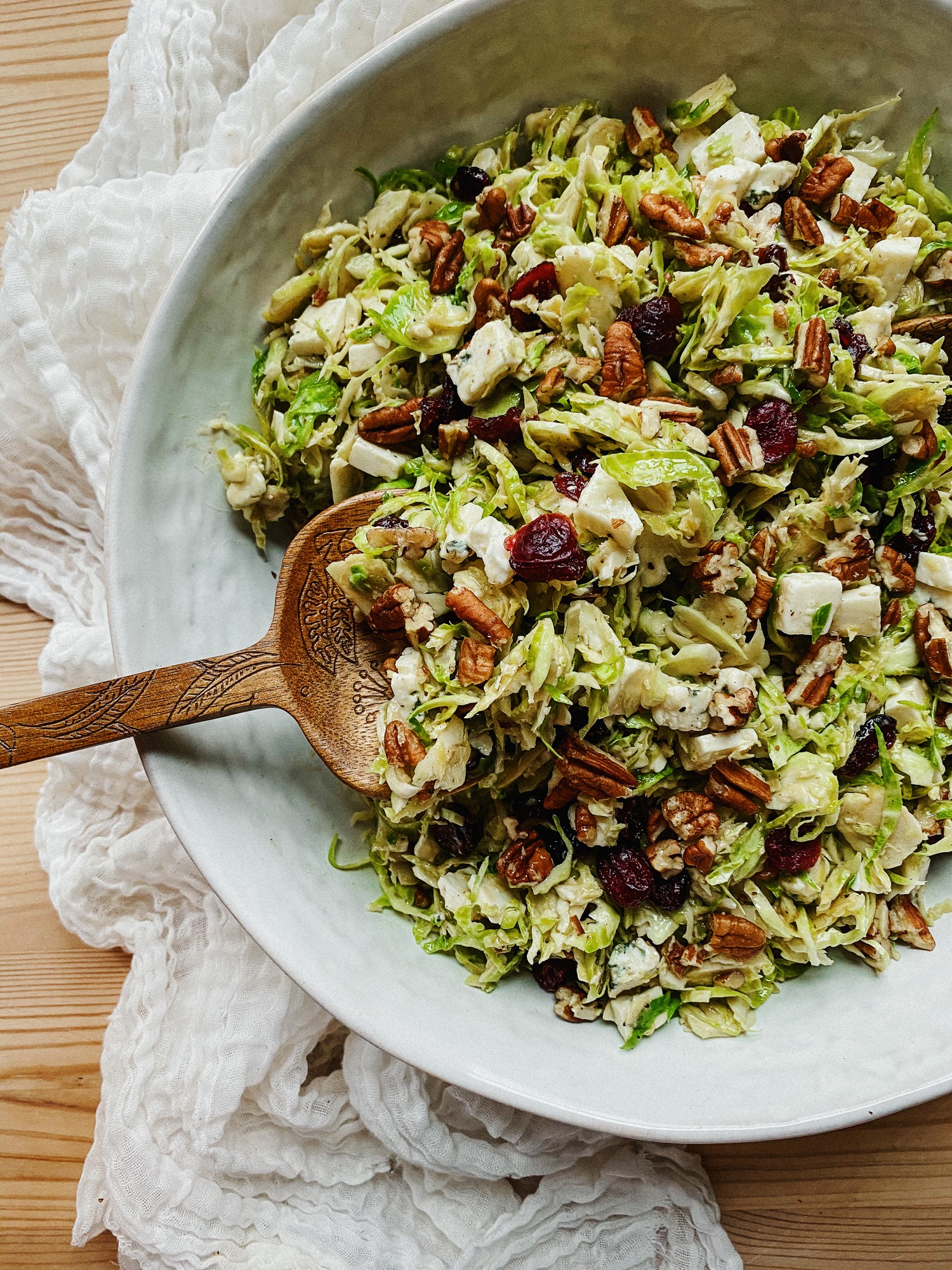 shaved Brussels sprouts salad with cranberries and pecans