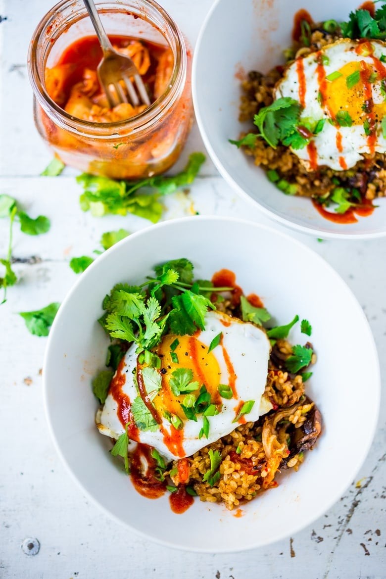 Spicy Kimchi Fried Rice served in a Buddha Bowl