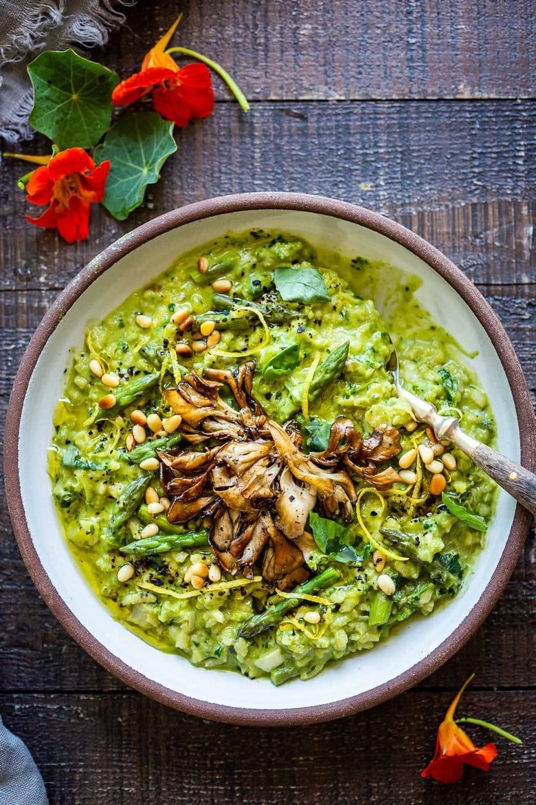 spicy asparagus risotto with chili flakes, served in a rustic bowl