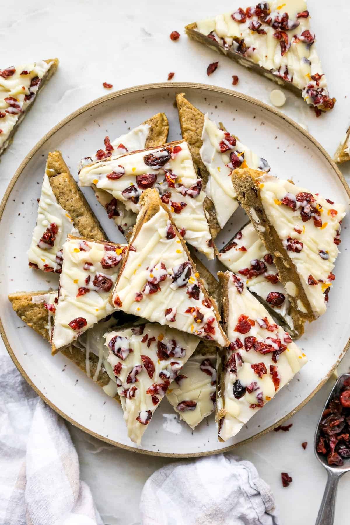 Cranberry bliss bars swirled white chocolate, festive holiday baking
