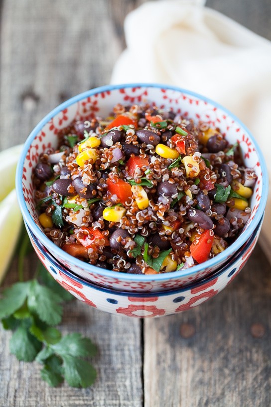 vibrant ceviche with quinoa and black beans in a beautiful bowl