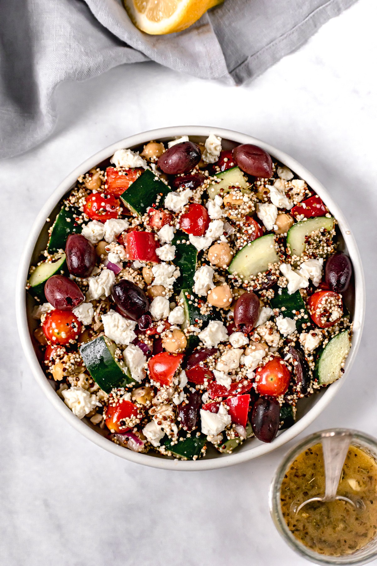 Mediterranean quinoa pasta salad picnic