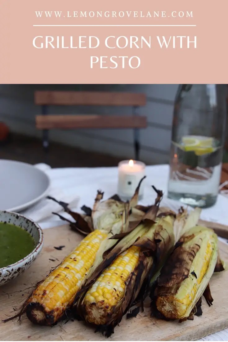 grilled corn on the cob with garlic scape pesto