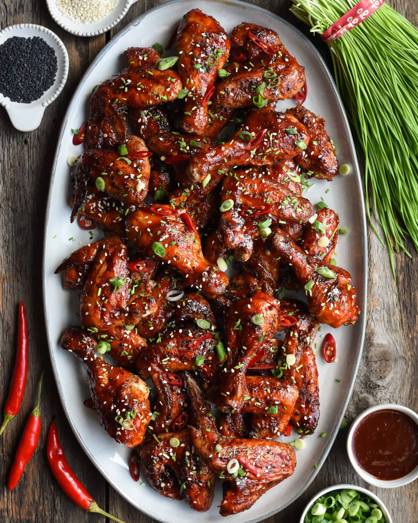 spicy korean bbq chicken wings with sesame seeds