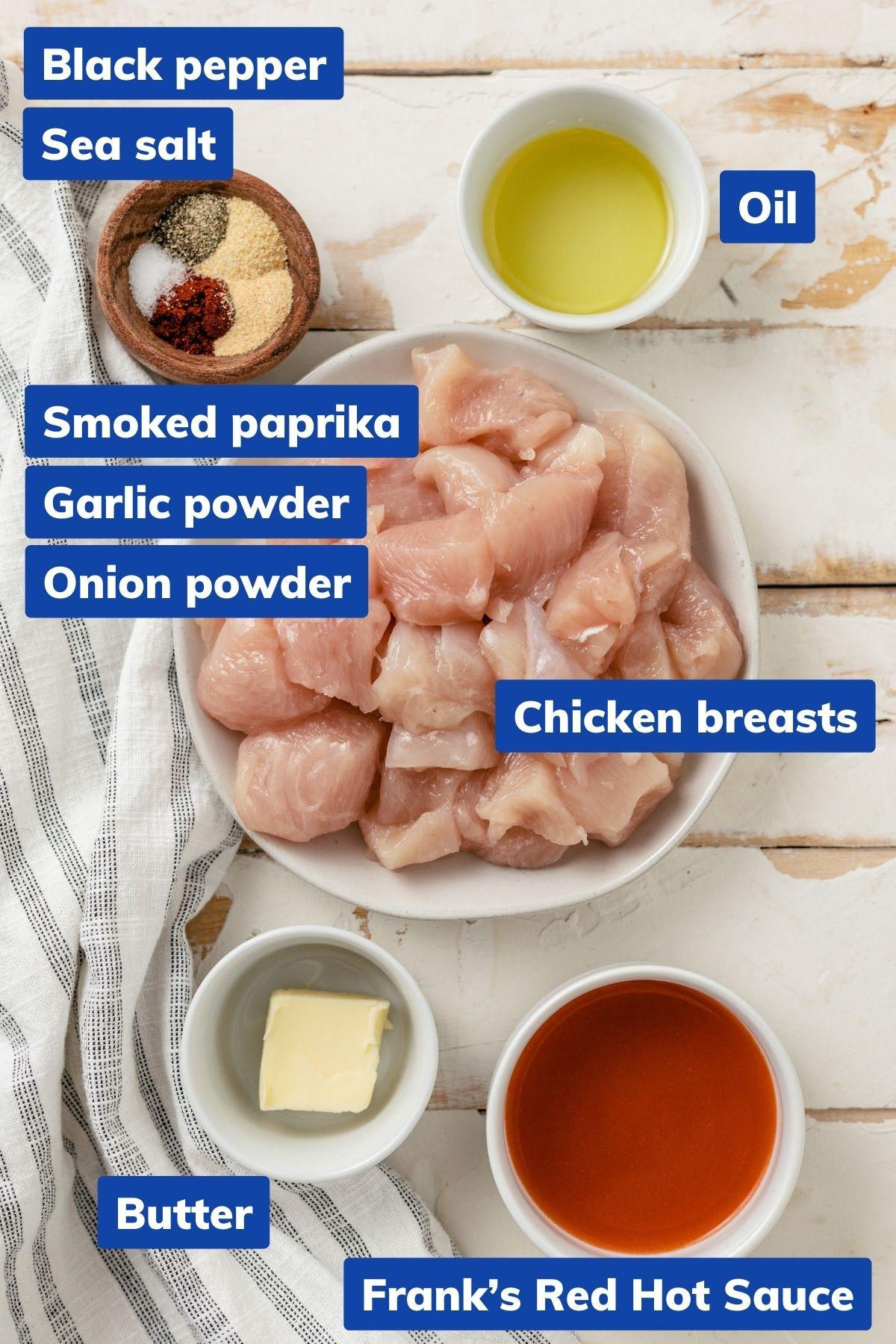 close up of ingredients for buffalo wing energy bites