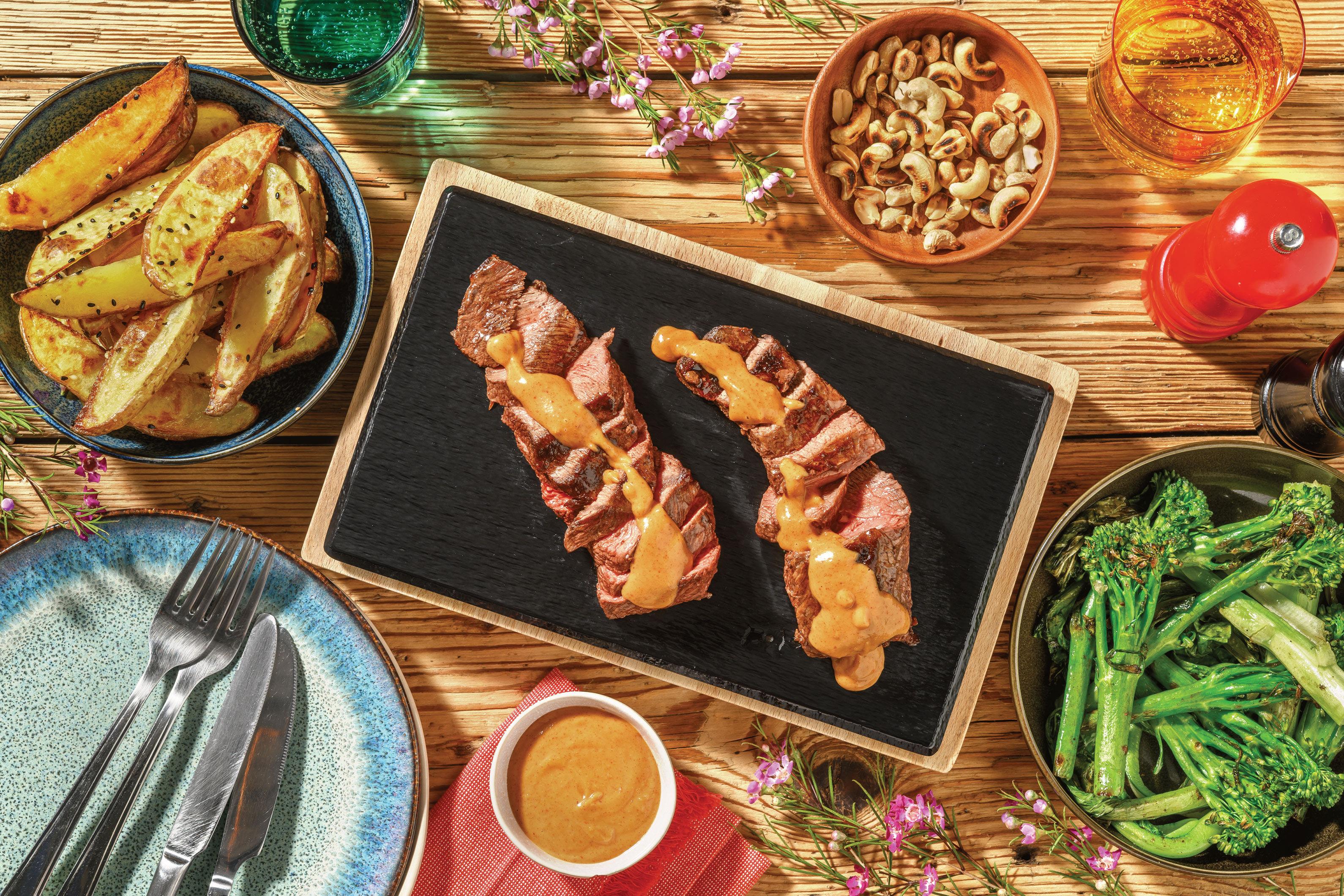 steak with hoisin sauce and peanuts